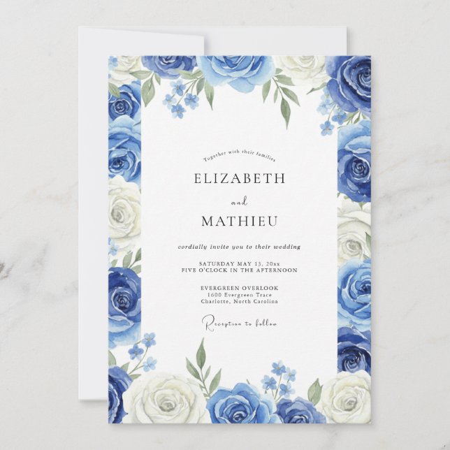 Convites Casamento com Folhas de Peônia Azul (Frente)