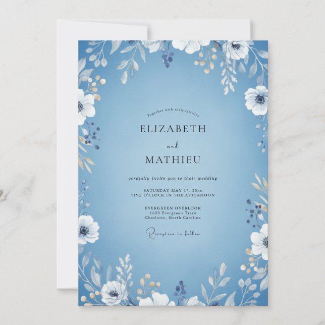 Convites Casamento com Folhas de Periwinkle ao Luar (Frente)