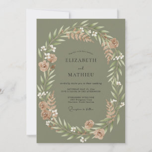 Convites Casamento com Folhas de Pêssego Empoeirado Sage
