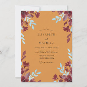Convites Casamento com Folhas de Plum Ochre