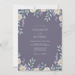 Convites Casamento com Folhas de Plum Slate