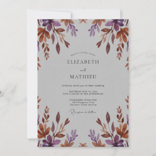 Convites Casamento com Folhas de Plum Terracota Suave
