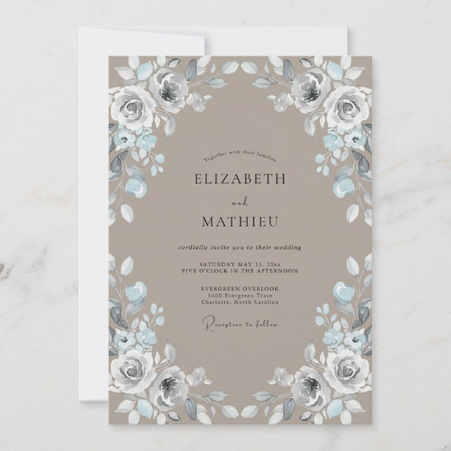 Convites Casamento com Folhas de Prata Quente Bege (Frente)