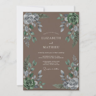 Convites Casamento com Folhas de Prata Taupe