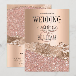 Convites Casamento com Folhas de Rosa Glitter Dourada Glamo