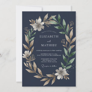 Convites Casamento com Folhas de Safira Escura
