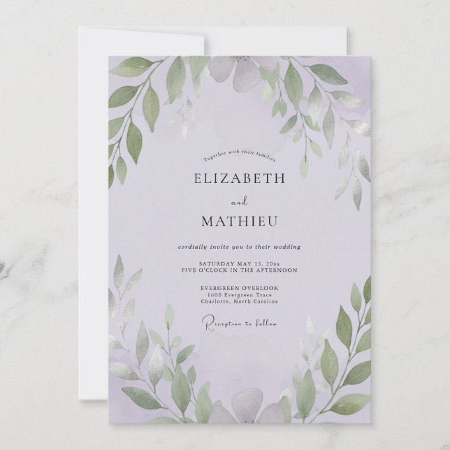 Convites Casamento com Folhas de Sage Âmbar (Frente)