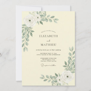 Convites Casamento com Folhas de Sálvia Creme