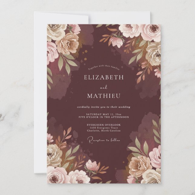 Convites Casamento com Folhas de Taupe de Chocolate (Frente)