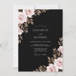 Convites Casamento com Folhas de Taupe Preto
