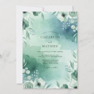 Convites Casamento com Folhas de Teal Espuma do Mar Flor Si