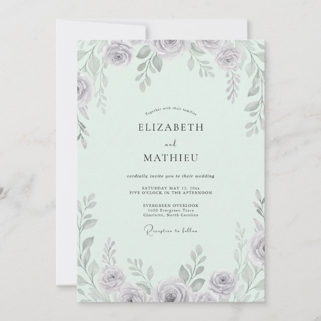Convites Casamento com Folhas de Tons Pastéis em Mauve Anti (Frente)