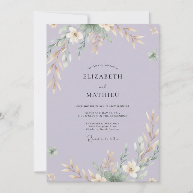 Convites Casamento com Folhas de Vinca Menor (Frente)