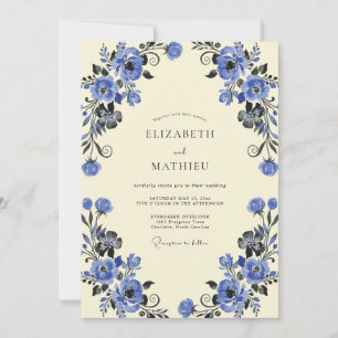 Convites Casamento com Folhas de Vinha Cobalto