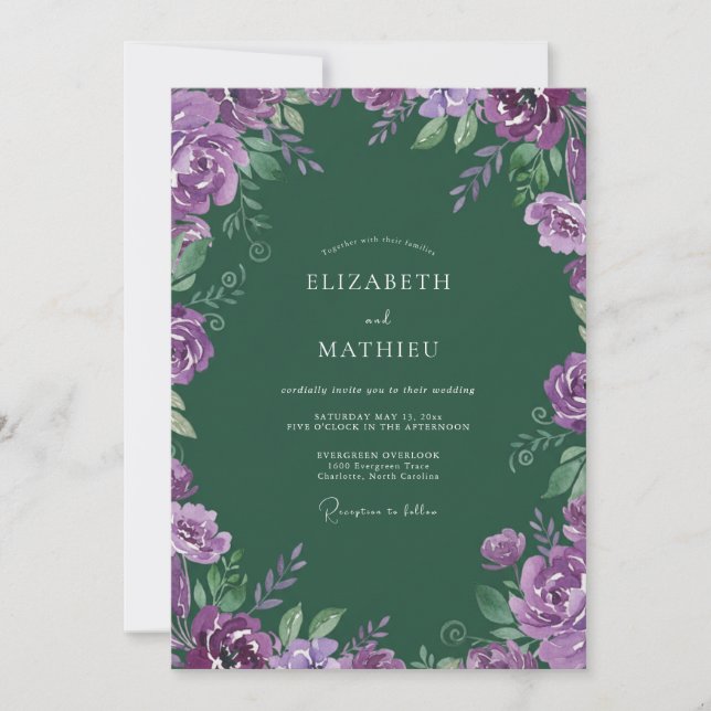 Convites Casamento com Folhas de Violeta da Floresta (Frente)