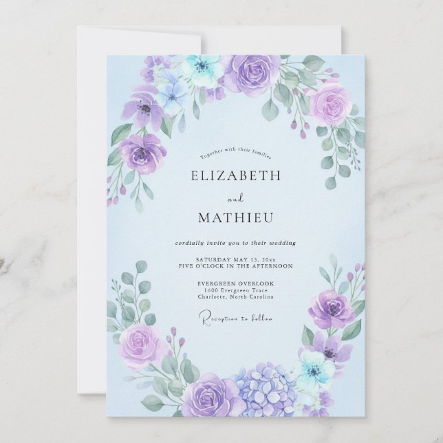 Convites Casamento com Folhas de Violeta Lilás (Frente)