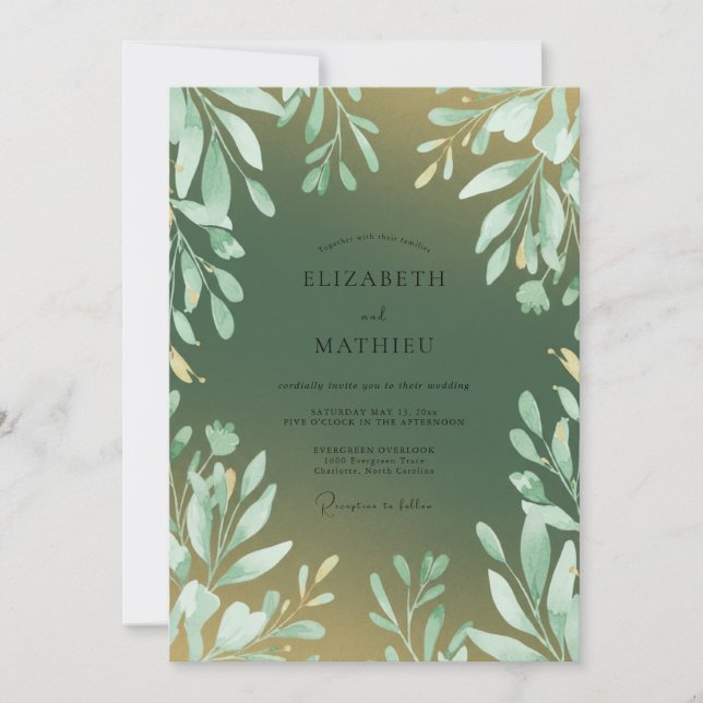 Convites Casamento com Folhas Douradas de Musgo (Frente)