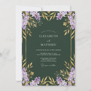 Convites Casamento com Folhas Douradas Lilás