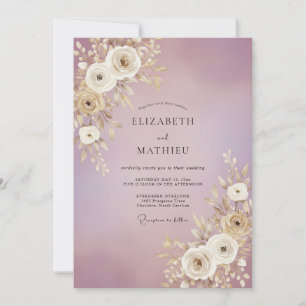 Convites Casamento com Folhas Douradas Malva
