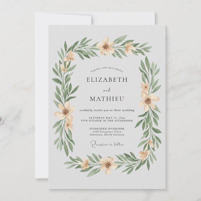 Convites Casamento com Folhas e Apricot Champanhe (Frente)