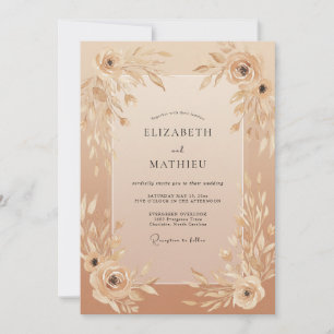 Convites Casamento com Folhas e Champagne Rosado