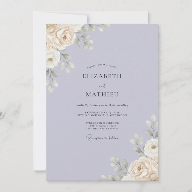 Convites Casamento com Folhas e Creme de Lavanda (Frente)