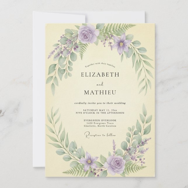 Convites Casamento com Folhas e Creme de Lavanda (Frente)