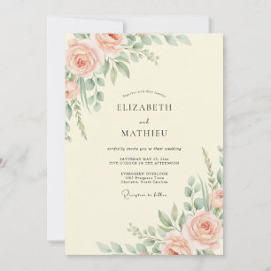 Convites Casamento com Folhas e Creme de Pêssego