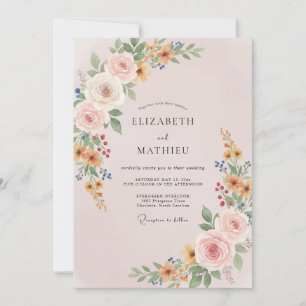 Convites Casamento com Folhas e Flores Silvestres de Pêsseg
