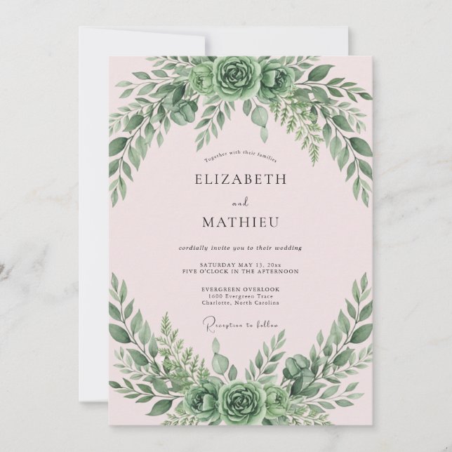 Convites Casamento com Folhas e Musgo Rosado (Frente)