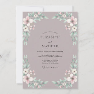 Convites Casamento com Folhas e Rubor Bege