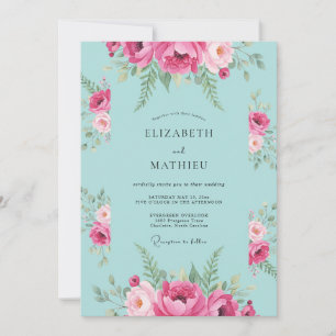 Convites Casamento com Folhas em Água Magenta