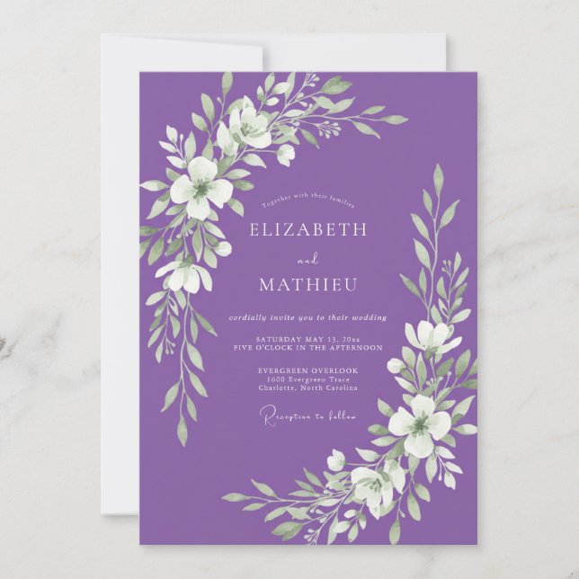 Convites Casamento com Folhas em Aquarela de Ámbar (Frente)