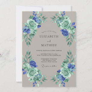 Convites Casamento com Folhas em Azul Bege