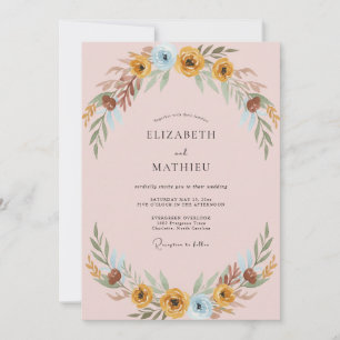 Convites Casamento com Folhas em Azul Ôcre