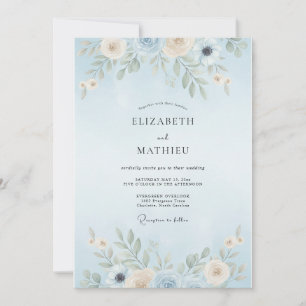 Convites Casamento com Folhas em Azul Pó