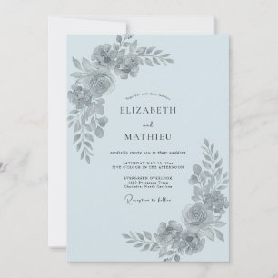 Convites Casamento com Folhas em Azul Pó