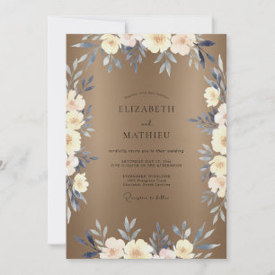 Convites Casamento com Folhas em Creme Bege