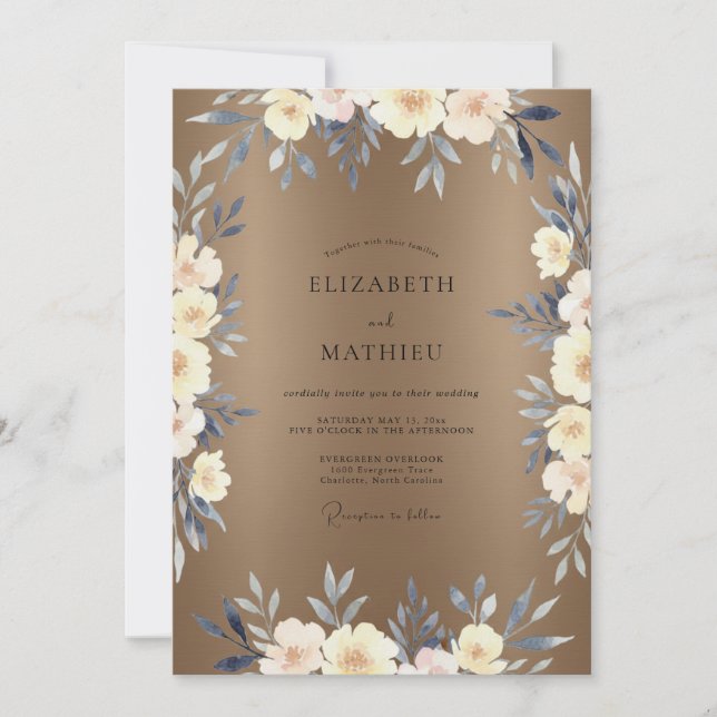 Convites Casamento com Folhas em Creme Bege (Frente)