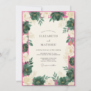Convites Casamento com Folhas em Magenta Teal