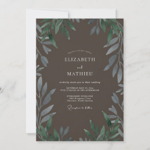 Convites Casamento com Folhas em Oliva Taupe