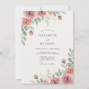 Convites Casamento com Folhas em Rosa Desbotado