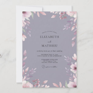 Convites Casamento com Folhas em Slate Mauve