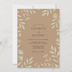 Convites Casamento com Folhas em Tom de Taupe e Hortelã