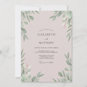 Convites Casamento com Folhas em Tons de Bege Róseo Pálido