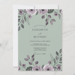 Convites Casamento com Folhas em Tons de Malva e Hortelã De