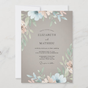 Convites Casamento com Folhas em Verde-azulado e Bege