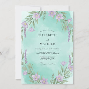 Convites Casamento com Folhas em Violeta Aquático