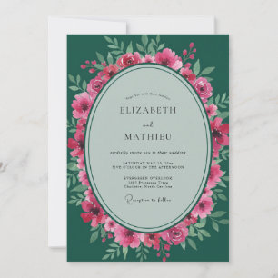 Convites Casamento com Folhas Esmeralda Magenta