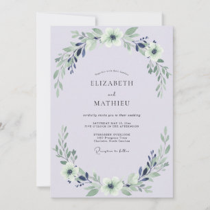 Convites Casamento com Folhas Índigo Lilás